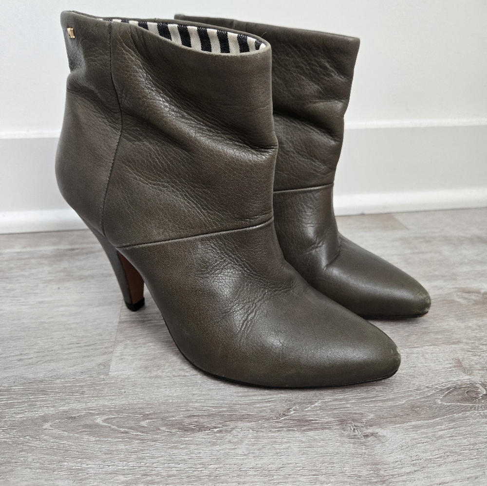 Missoni Leather Ankle Booties - Olive Green Pointed Toe High Heel, Size [37]